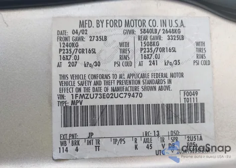 2002 Ford Explorer Xlt from USA, damaged, VIN 1FMZU73E02UC79470